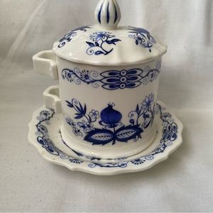 Vintage Vienna Woods Blue Onion Jam/Jelly Jar With Under Plate